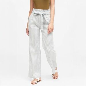 Banana Republic High-Rise Wide-Leg Linen-Cotton Pant in Navy & White Stripe 0